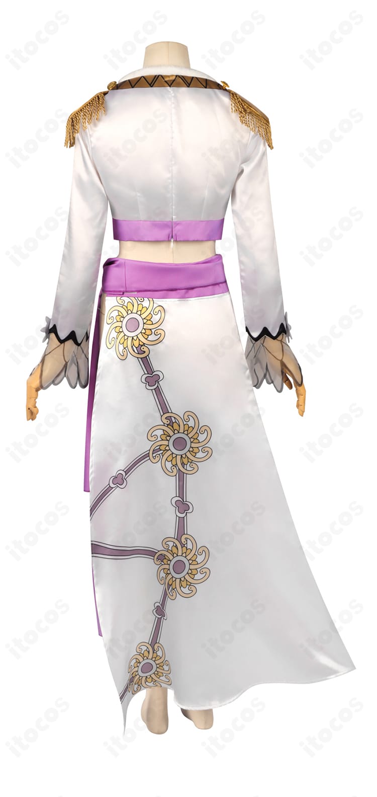 白色ボア・ハンコック コスプレ衣装 背面全体｜ボリュームのある豪華マント