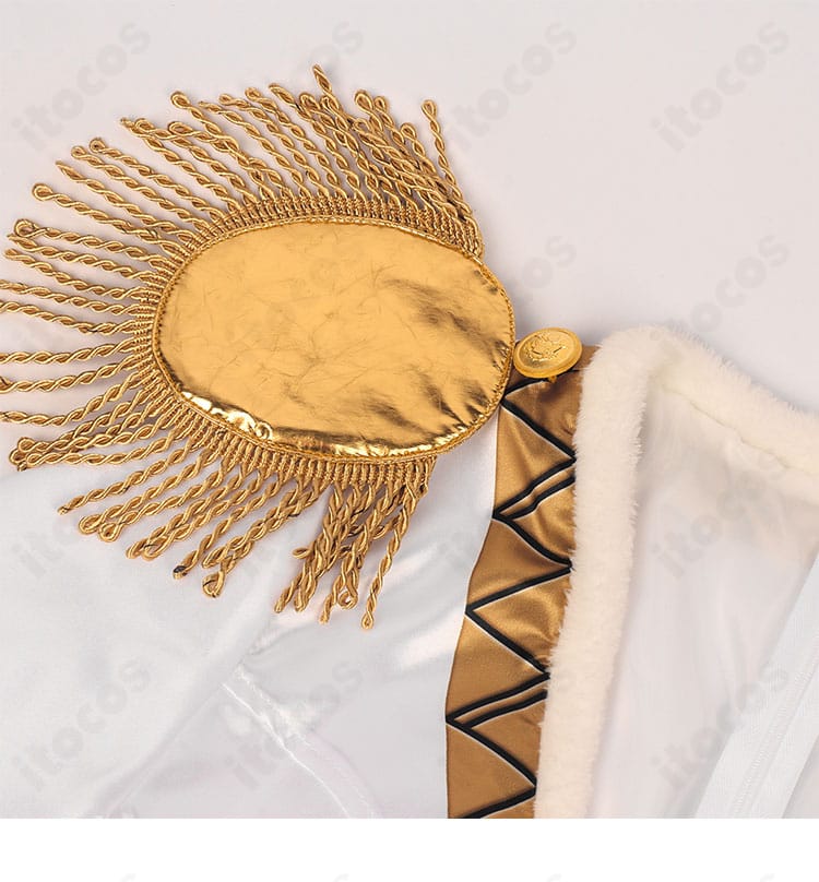 白色ボア・ハンコック コスプレ衣装 肩飾りアップ｜立体感のある装飾で高級感を演出