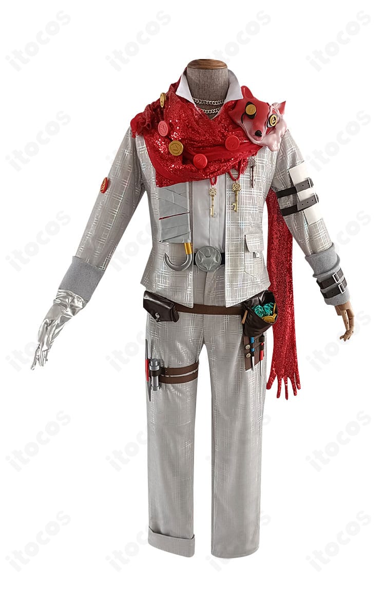 IdentityV 霊狐コスプレ衣装の正面全体図。コートとスヌード、腰飾りまで高品質で細部を丁寧に再現