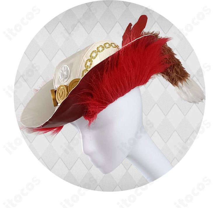 霊狐コスプレの帽子部分アップ。立体造形と質感にこだわった縁取りと形状を確認できる画像