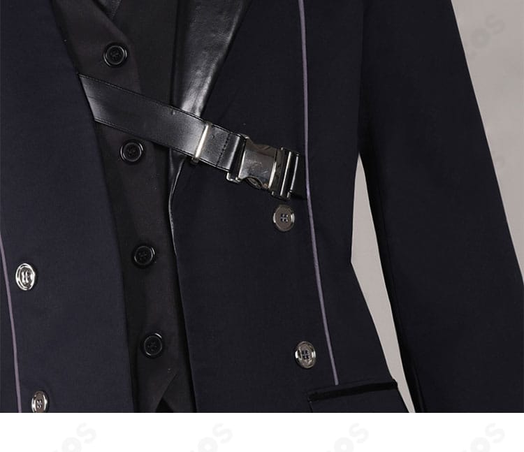 恋と深空「才智の境界」コスプレ衣装の前立て装飾ディテール。金具とステッチで高級感を演出。