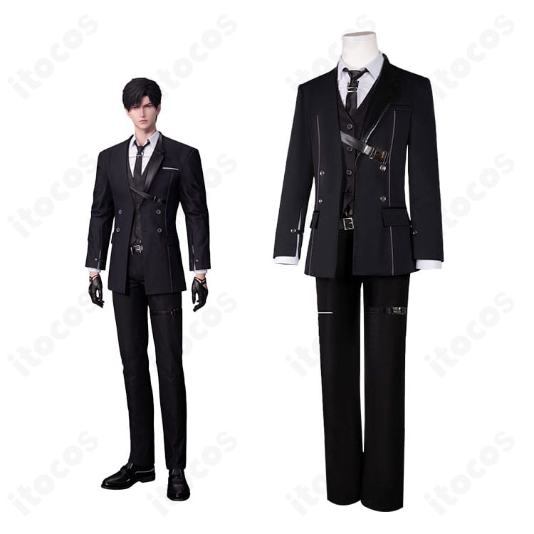 恋と深空「才智の境界」コスプレ衣装の着用イメージ。シン・ホムラ・レイ・セイヤの知的なフォーマル感を再現。