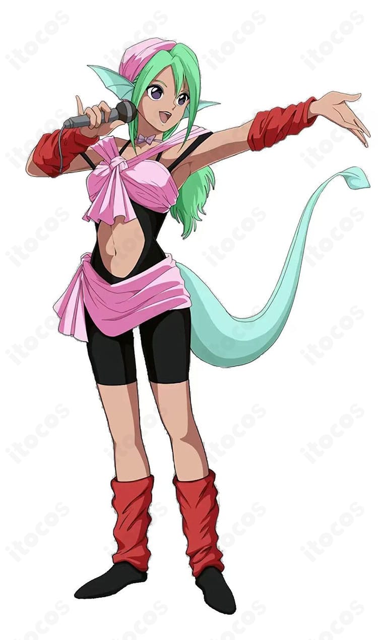 幽☆遊☆白書 樹里（ジュリ）暗黒武術会 審判衣装一式。レオタード本体とアーム・レッグカバーのセットを正面から撮影