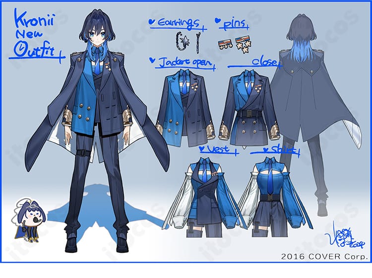 オーロ・クロニー 初期軍服風コスプレ衣装の全体図。マント・コート・トップス・ズボン・各種ベルト・ネクタイのフルセットを高再現で撮影向けに仕上げたモデル