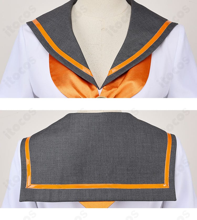 ザビ子 制服コスプレの帽子・ショール装飾の拡大。立体感ある仕立てで質感を強調。