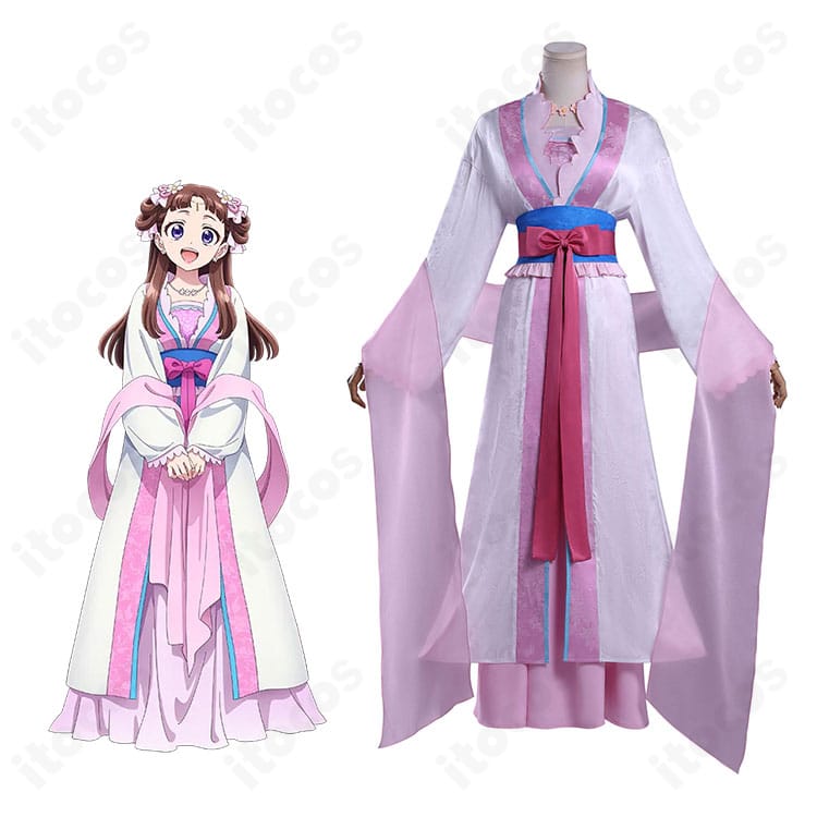 薬屋のひとりごと 里樹妃の后宮衣装コスプレを着用した全身イメージ。ショールとコルセットで気品あるシルエットを再現。