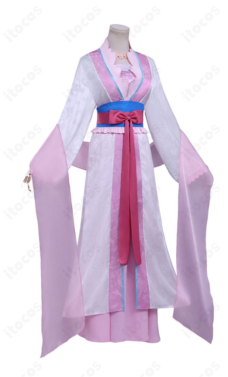 薬屋のひとりごと 里樹妃 后宮衣装コスプレの右側アングル。流れるドレープとウエストラインを強調。