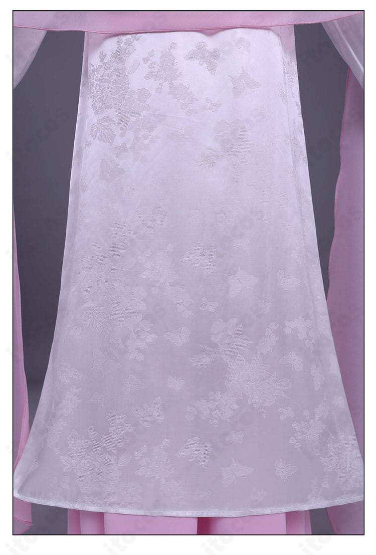 薬屋のひとりごと 里樹妃 后宮衣装コスプレのスカート前面ディテール。重なり生地が上品なシルエットを形成。