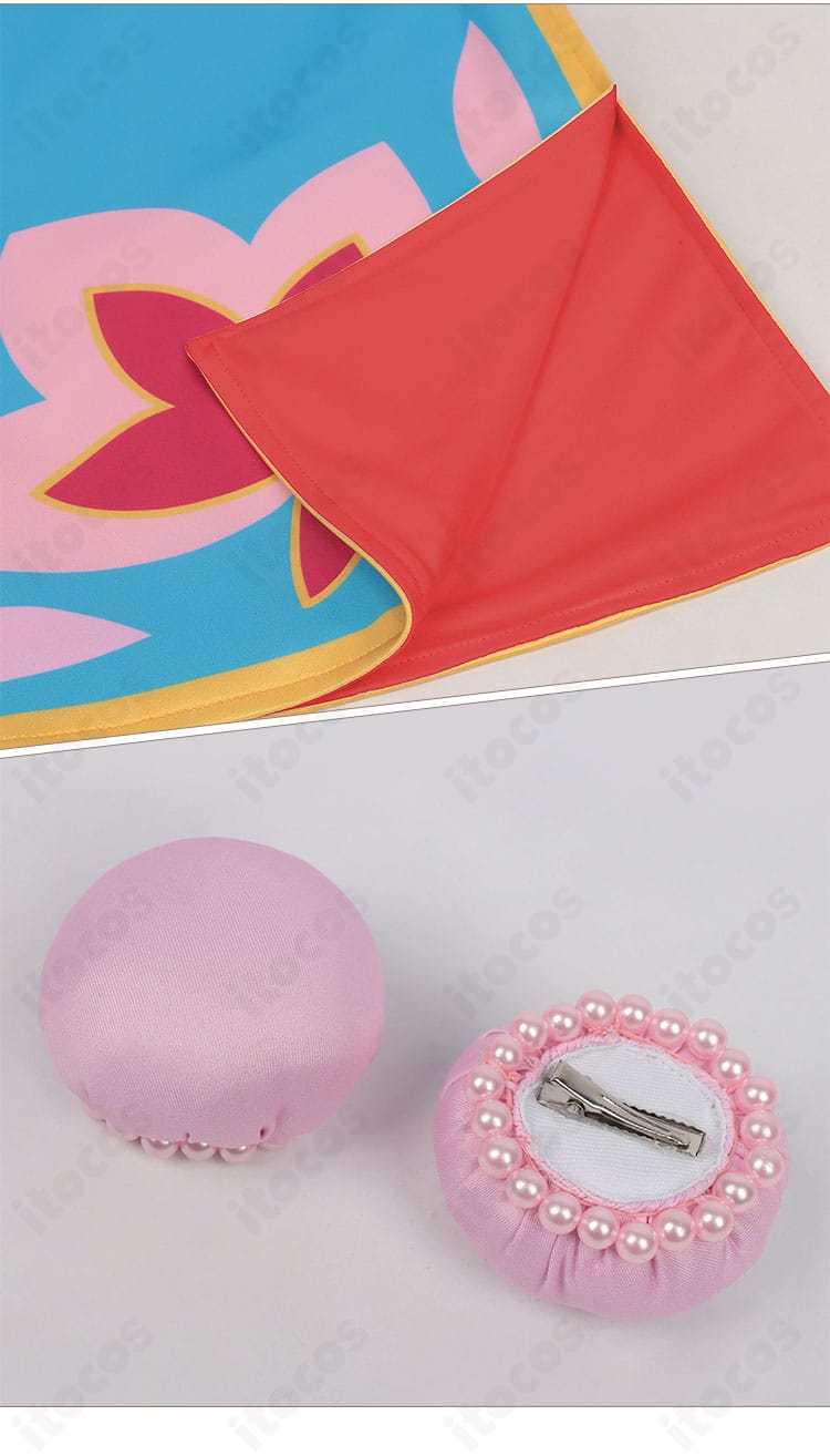 大道寺知世 チャイナドレスの衣装と髪飾り詳細。上品な髪飾りが全体の可愛さと統一感を高める。