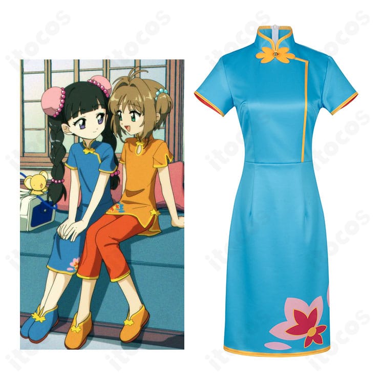 大道寺知世のチャイナドレス再現衣装を着用したモデル写真。劇場版カードキャプターさくらの雰囲気を高発色サテンで上品に表現。