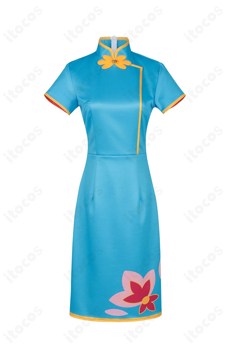 大道寺知世 チャイナドレス コスプレ衣装の正面全体図。立ち衿とパイピングが清楚なシルエットを強調。