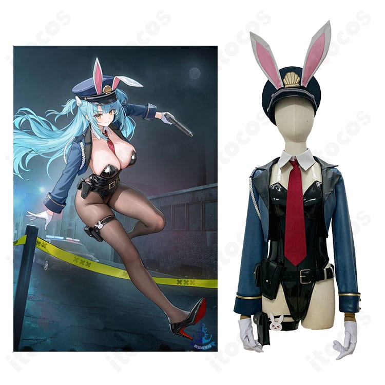 アズールレーン ネプチューン「いざゆけウサギセキュリティ！」コスプレ衣装の着用イメージ。バニー×ガード風シルエットが分かる全身コーデ