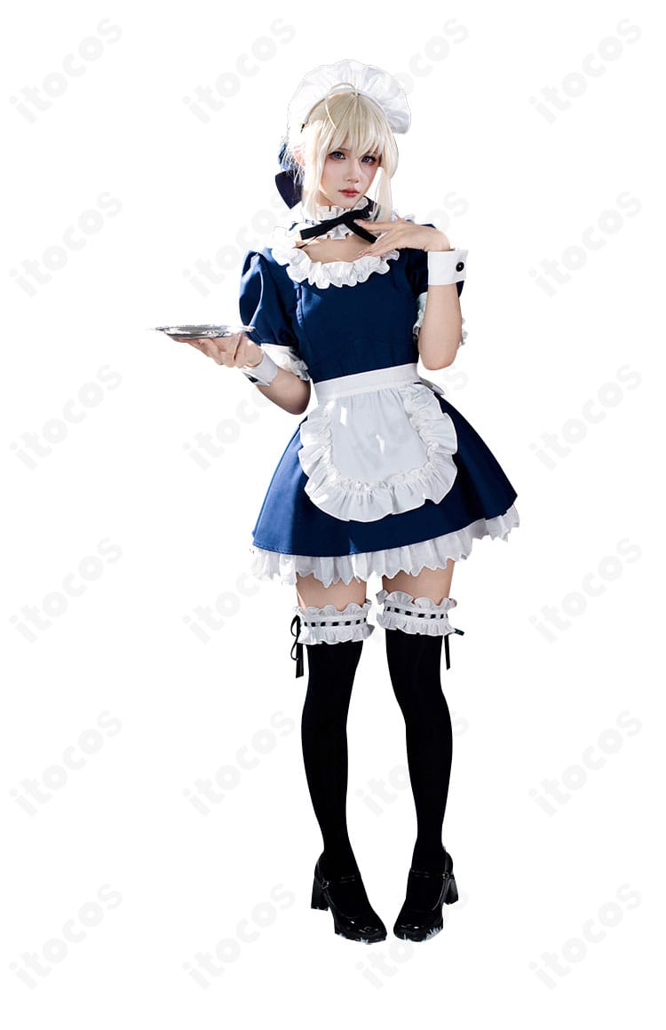 カチューシャ・髪飾り・手首飾り・首飾り・エプロン・靴下を含む付属小物セットの平置き画像