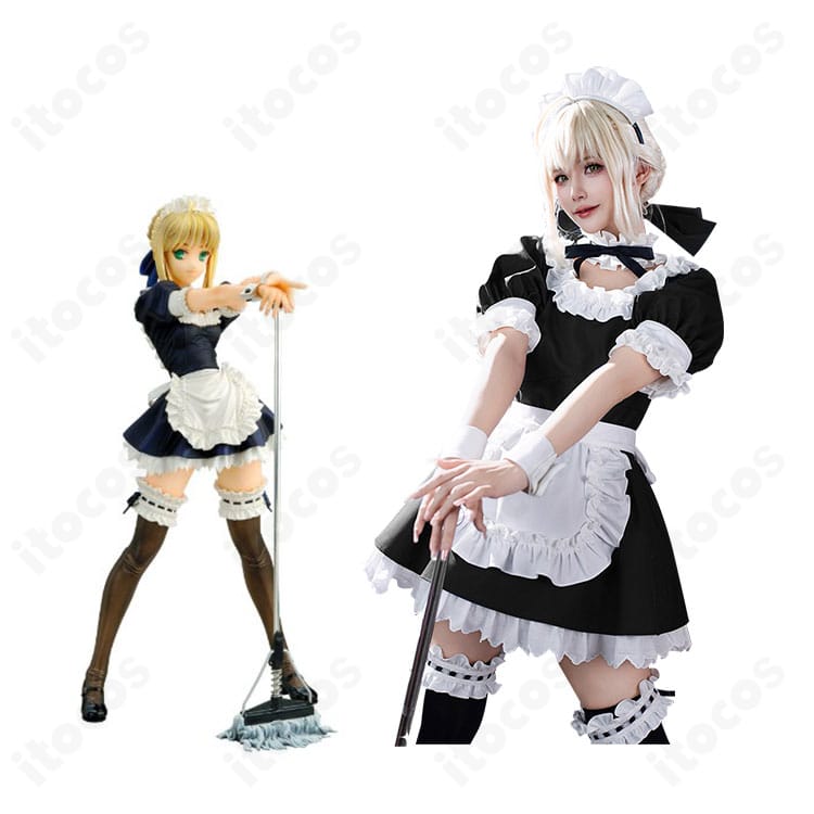 Fate/stay night アルトリア・ペンドラゴン（セイバー）メイド服コスプレ衣装の正面全身イメージ