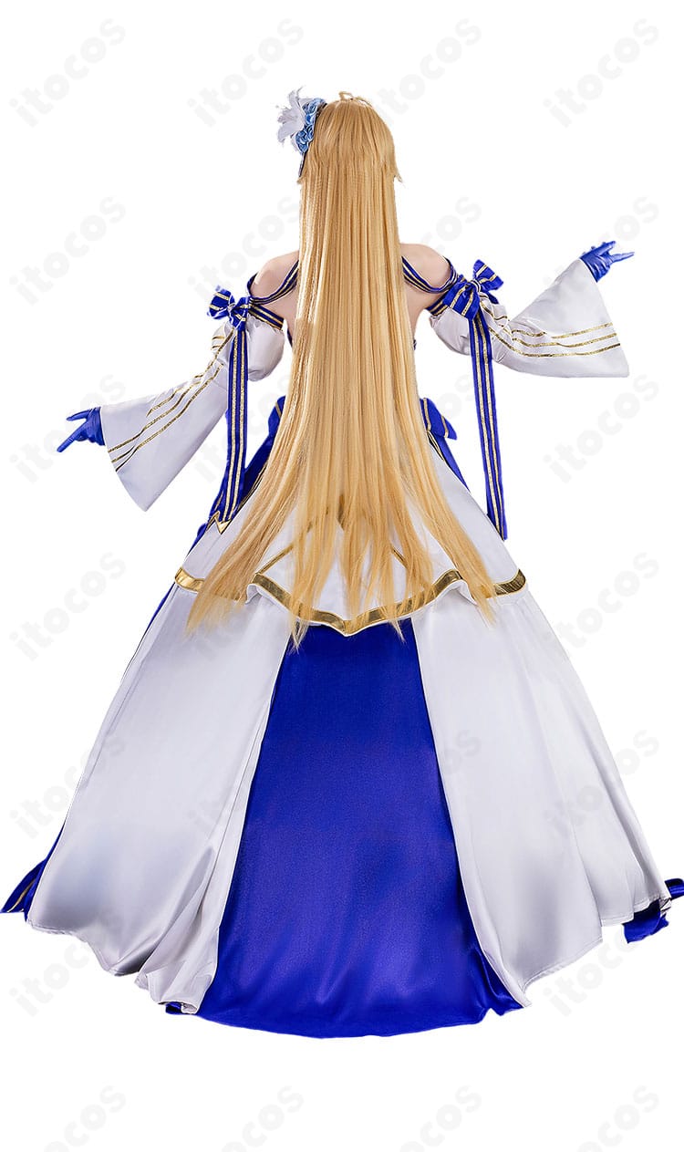 FGO アーキタイプ:アース アルクェイド衣装の背面全身。大型リボンとスカートのシルエットが確認できる角度