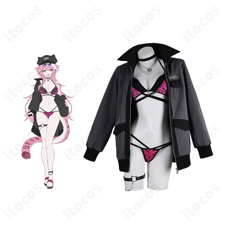 ホロライブEnglish Justice・ラオーラ・パンテーラのビキニ水着コスプレ衣装を全身で着用したイメージ