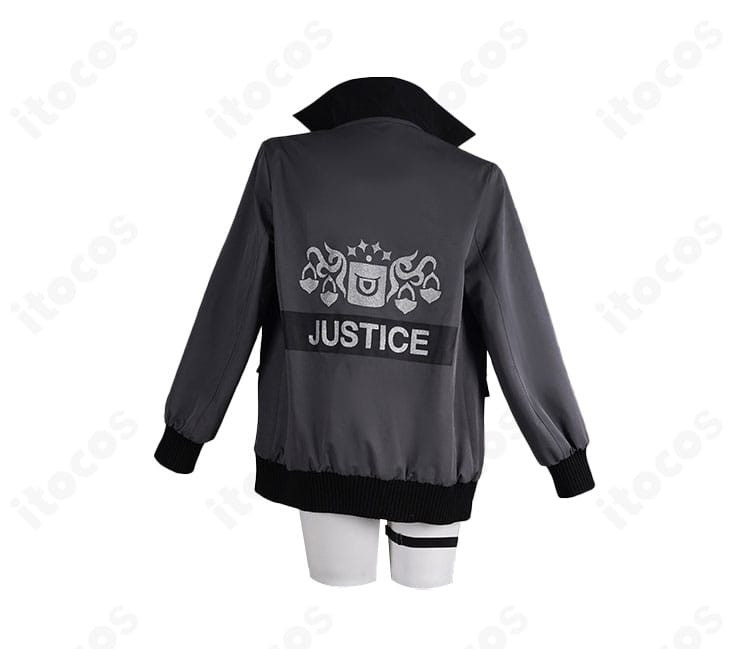 ラオーラ・パンテーラ 水着コスプレ衣装の背面全体図（コートのシルエットとプリント配置）