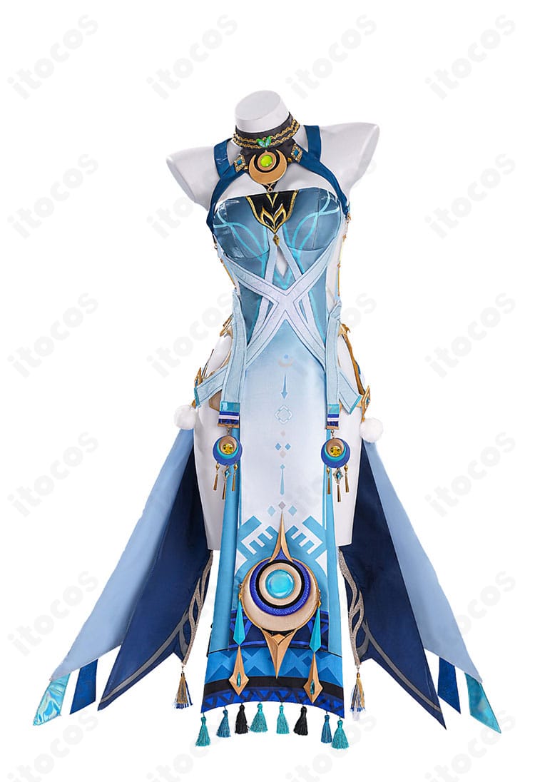 原神 ラウマ コスプレ衣装の正面全体図。高再現・高品質のシルエットとカラー」「原神 ラウマ コスプレ衣装の着用モデル正面アップ。イベントや撮影会向けの質感とフィット感