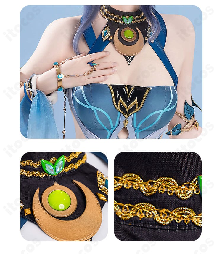 原神 ラウマ コスプレ衣装 裾装飾のディテール。模様とレイヤーが華やかに映えるデザイン