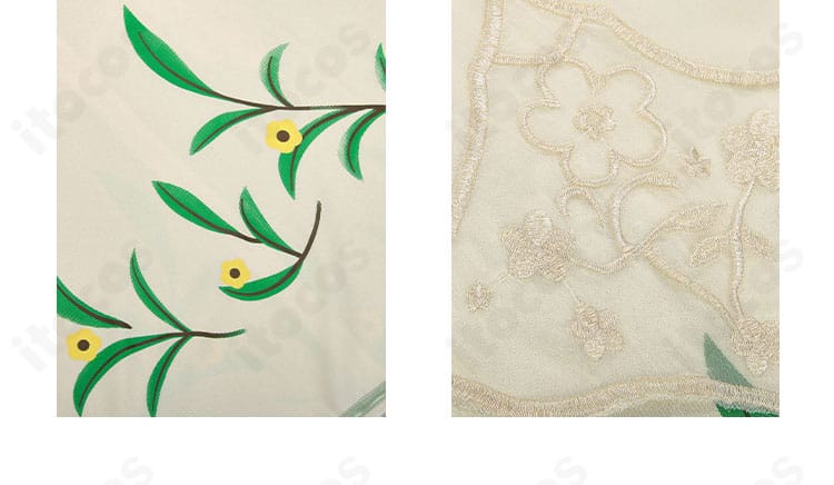 使徒 アン コスプレ衣装のスカート花柄装飾クローズアップ。柄の配置と発色を確認。