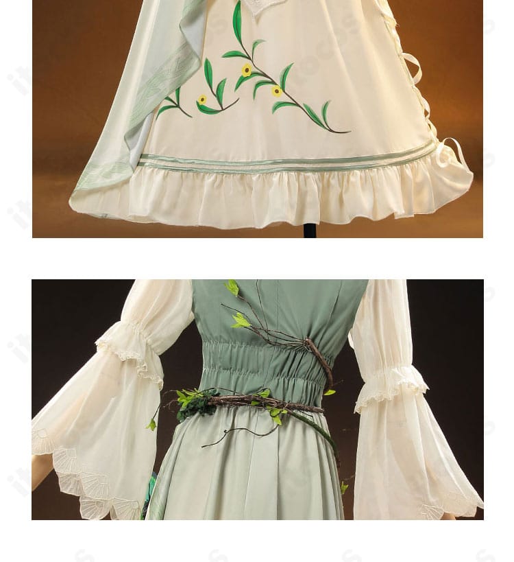 使徒 アン コスプレ衣装のスカート裾花紋と腰背面装飾ディテール。後ろ姿のポイントを強調。