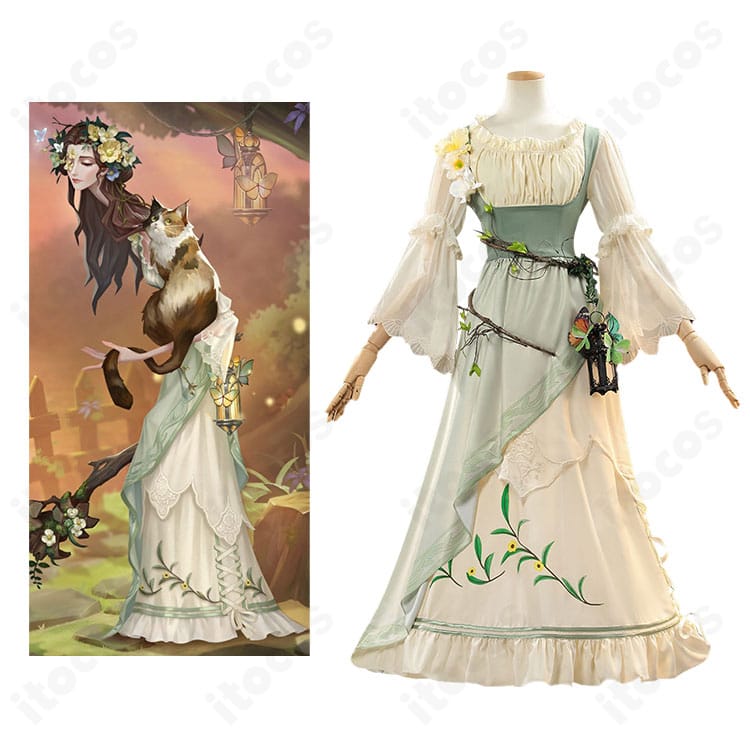 IdentityV 第五人格 使徒 アン「暮れゆく花園の祈り」コスプレ衣装の着用イメージ。高再現の花紋と蝶モチーフ、イベント・撮影会向け。