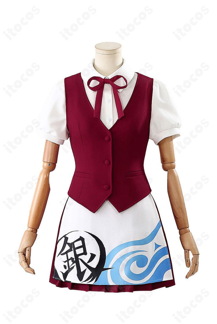 銀魂・神楽 ウエイター衣装の正面全体。ベストとエプロンで整ったシルエットを高再現