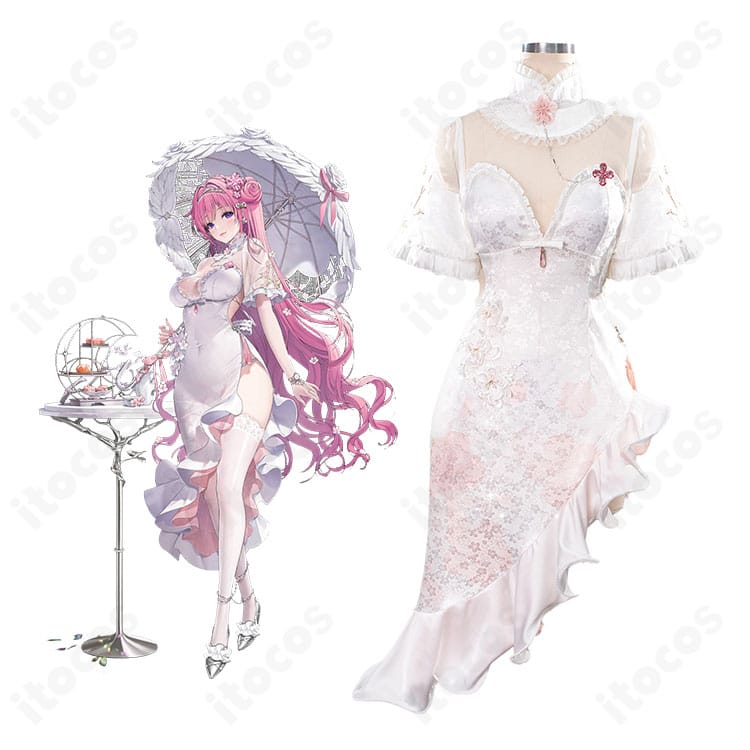 勝利の女神：NIKKE ドロシーのチャイナドレス衣装を着用したモデルの全身イメージ。高再現の装飾とエレガントな雰囲気が伝わる写真。