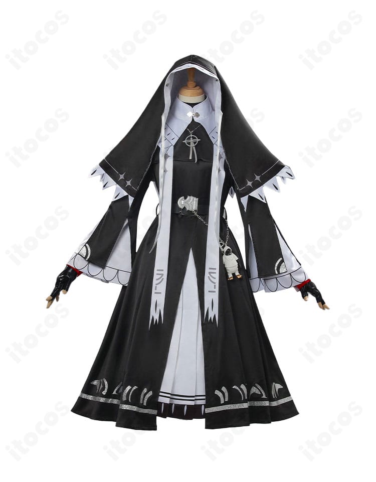 エクシア 新約シスター服コスプレの正面全体図。ウィンプルとロングスカートのシルエット
