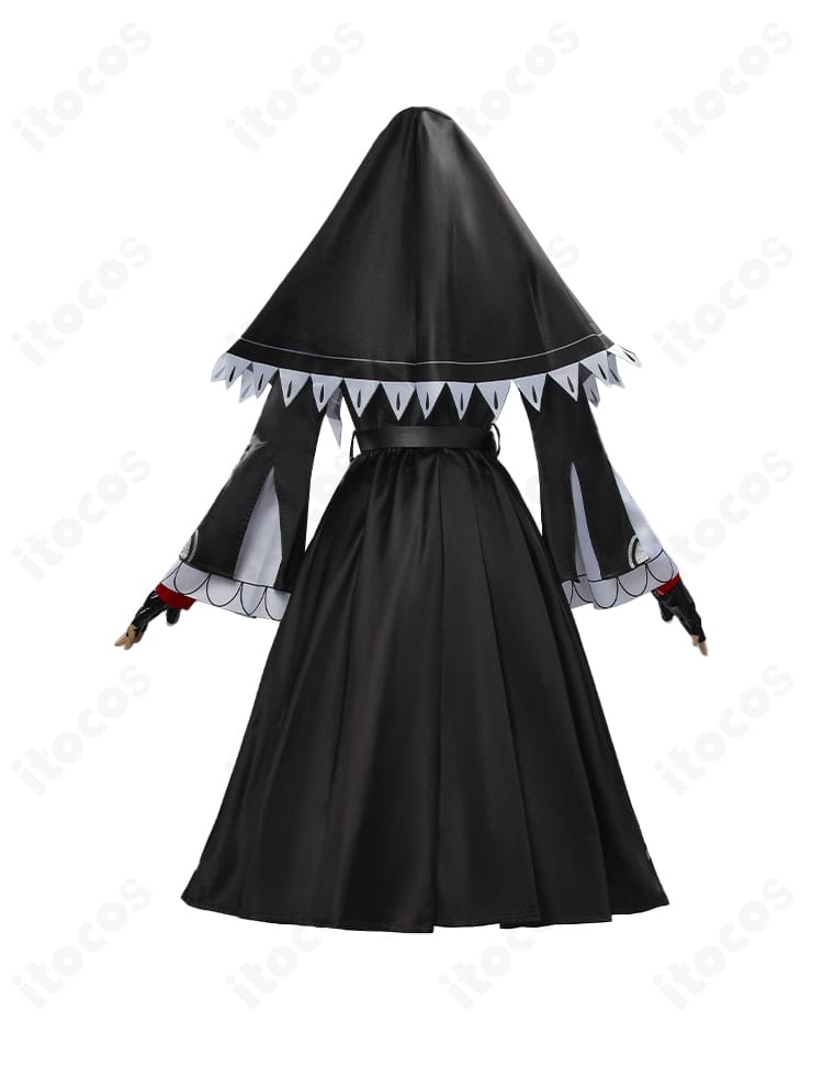 エクシア 新約シスター服コスプレの背面全体図。隠しファスナー位置と裾の落ち感