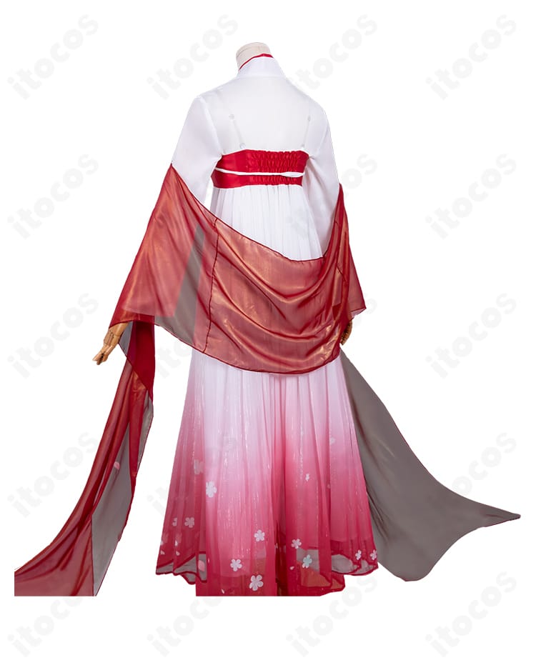 薬屋のひとりごと 猫猫 街歩きコスプレの背面全体。帯の結びと背面装飾のバランス、裾の落ち感を示す。