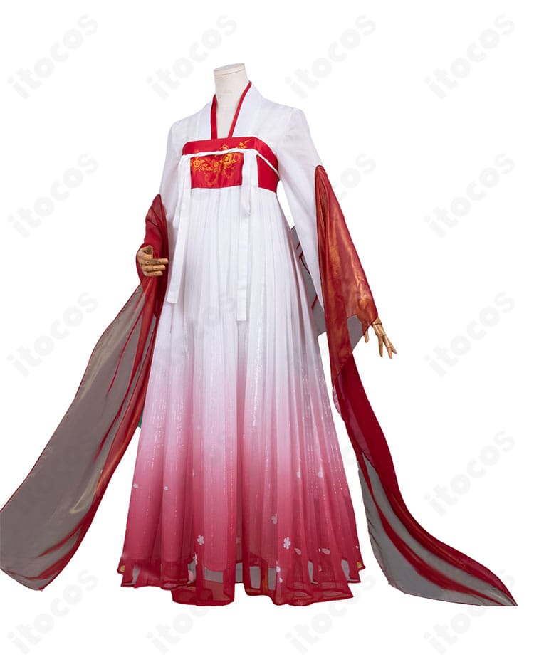 薬屋のひとりごと 猫猫 街歩きコスプレの側面全体。袖口やサイドのライン、装飾の配置を詳細に確認できる画像。