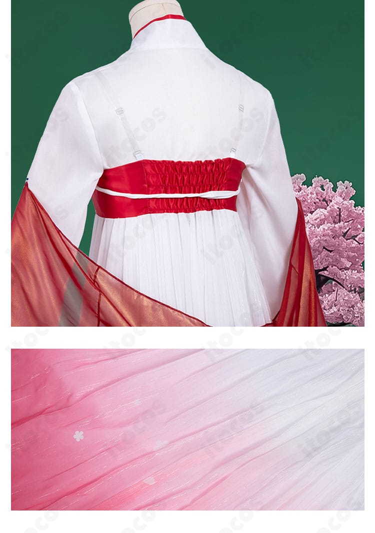 薬屋のひとりごと 猫猫 街歩きコスプレの背面装飾と生地感。光沢と質感、ドレープの表情が分かる。