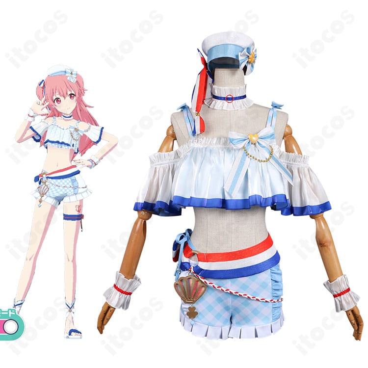 プロセカ 桃井愛莉 最強アイドルスマイル！ブルーマリン・クルースタイル衣装の着用イメージ（キャラクター再現例）