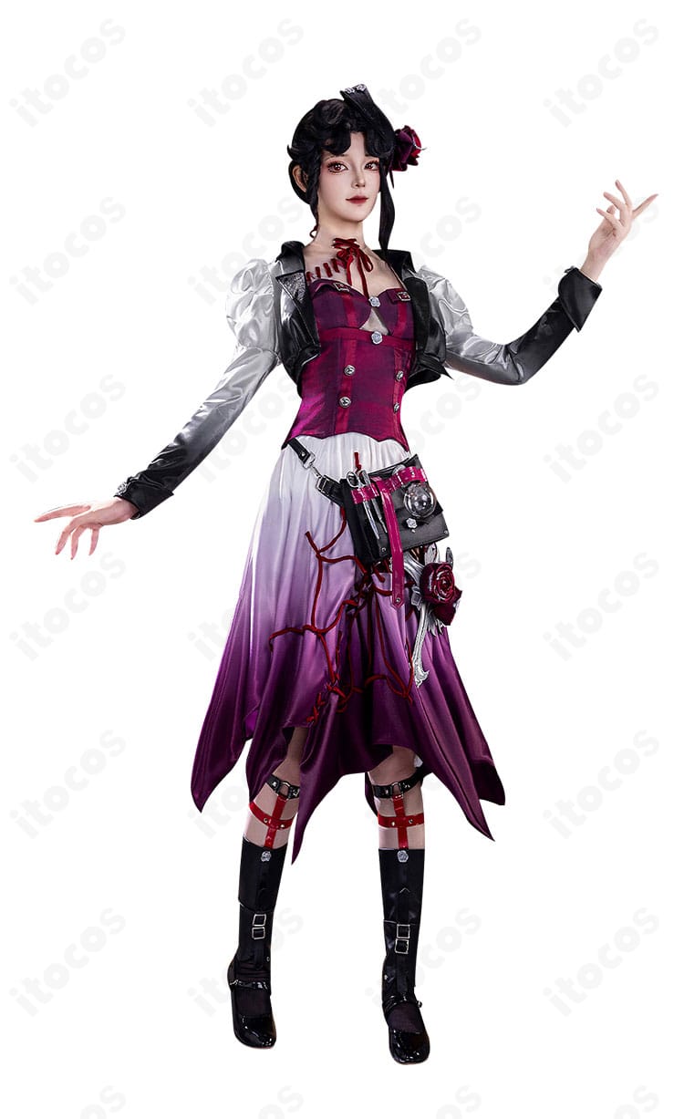 第五人格 医師 アンチモン コスプレ衣装の正面フルセット。コート・トップス・スカート・小物まで揃った全体図