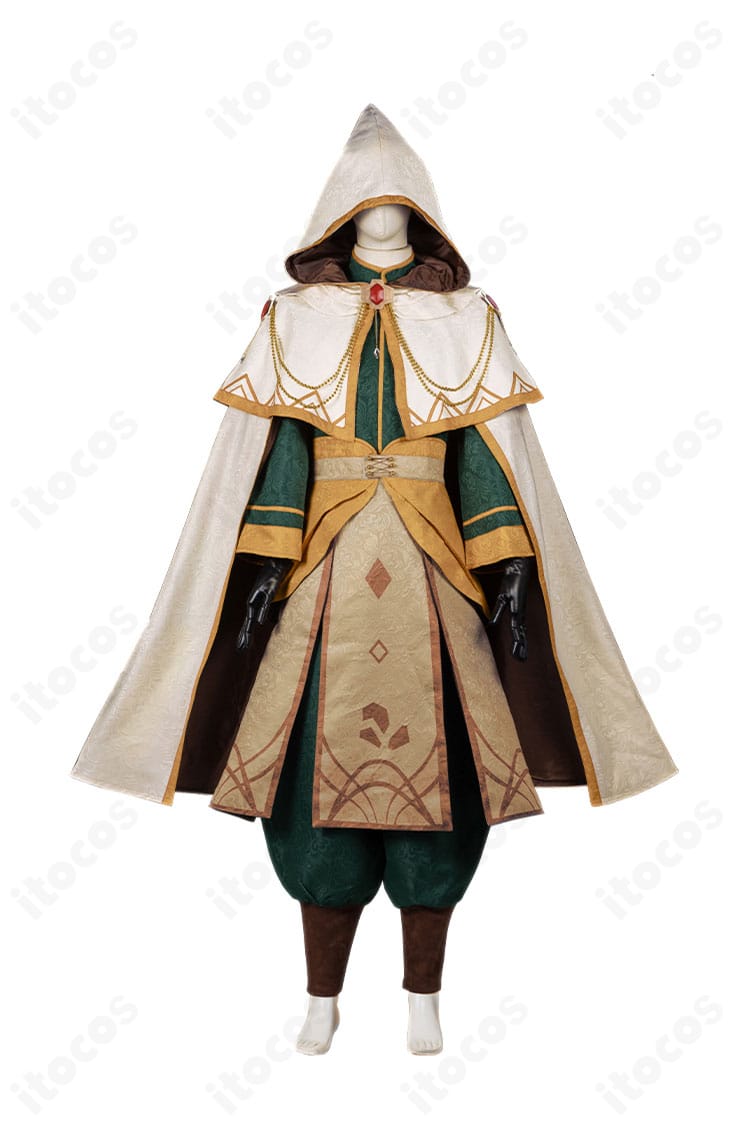 江戸川乱歩 魔術師スカウト コスチュームの正面全体図。マントとコルセット風ベルトを含む高品質な仕立て