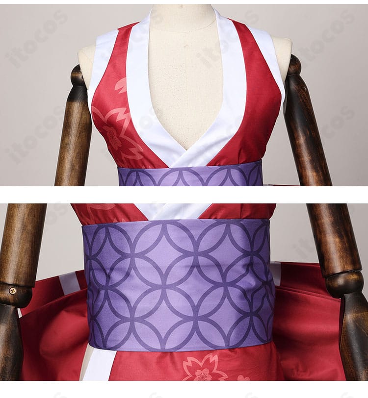 不知火舞 コスプレ衣装 襟元と腰帯ディテール｜質感と縫製の仕上がりをクローズアップ