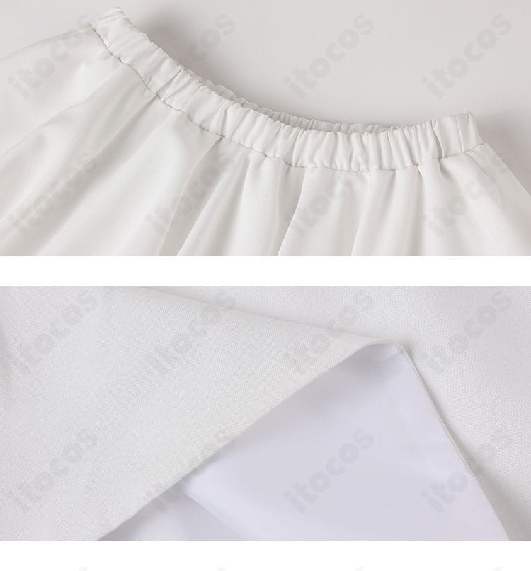 スカート裾の縫製とパイピングなど、デザイン細部を示す精巧な仕上がりの写真。