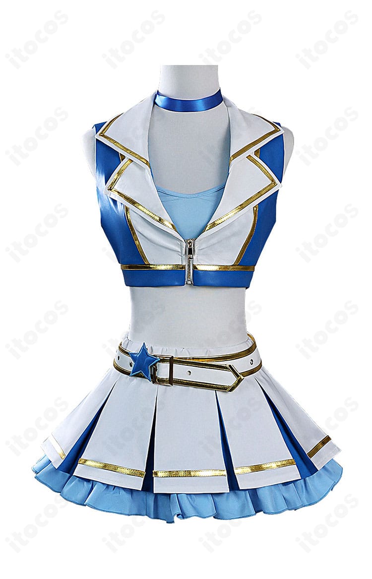 Re:ゼロ レム チアガール衣装の正面全身。トップスとスカートの発色、ベルト位置、ライン配色まで高品質に再現した写真。