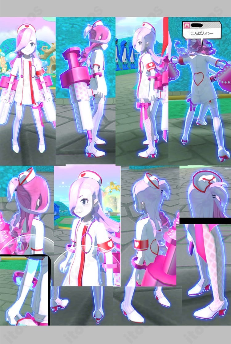 #コンパス メグメグ ナース衣装向けコスプレウィッグの全体イメージ。耐熱マット高温線、アジャスター付きキャップを採用