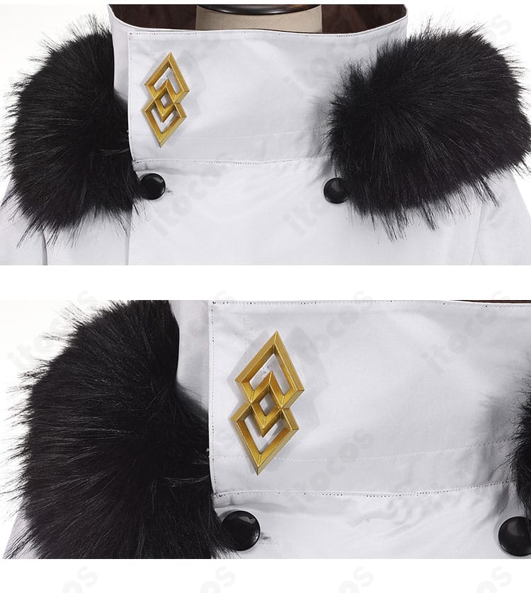 Fate/Grand Order カドック コート襟飾りのディテール。金具と飾りの立体感を強調した近接写真。