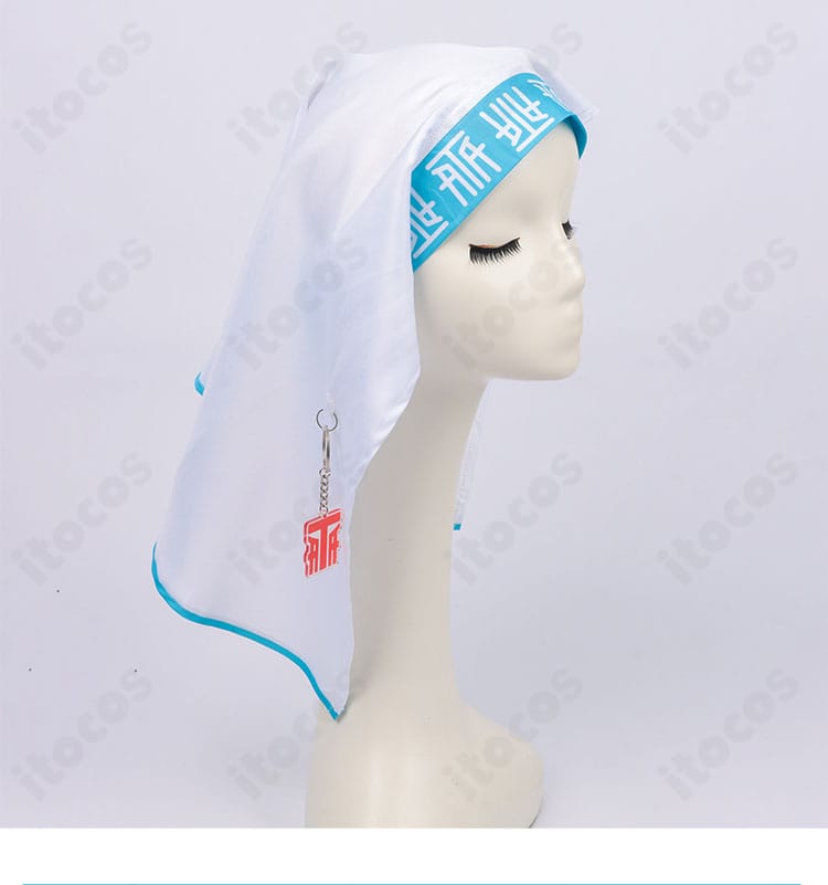 初音ミク コスプレ衣装 頭飾り側面着用図｜横顔のラインとウィンプルの輪郭を確認