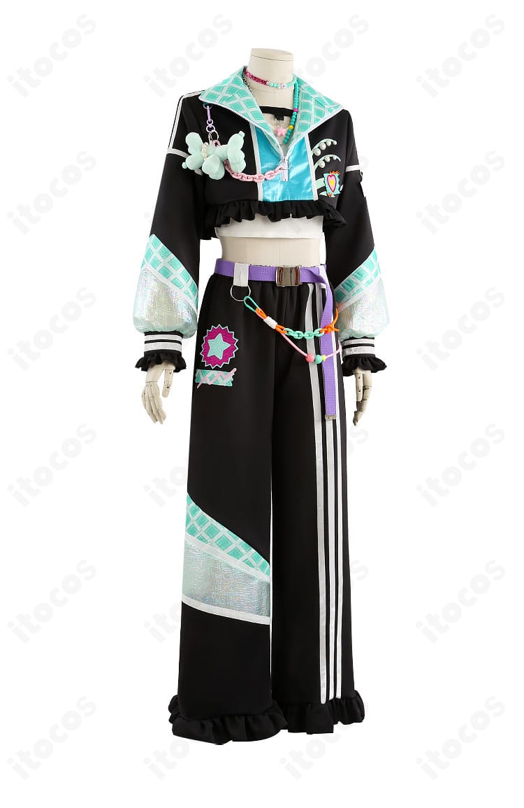 あんスタ ライカ プレナイトチェック 衣装の右側ディテール。袖口とサイドライン、ベルト位置の近接写真。