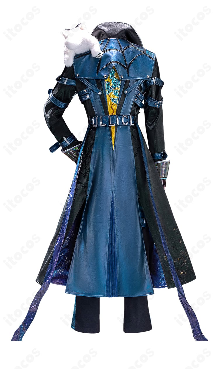 第五人格 納棺師 キャッツアイ衣装の背面ディテール。背中の装飾とコートの縫製、ベルト取り回しを確認できるカット