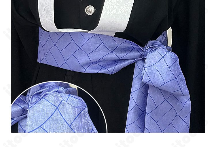 鬼滅の刃 獪岳 雷の呼吸コスプレ衣装の腰部装飾ディテール。帯・ベルトまわりの構成と結びの見え方を解説する画像