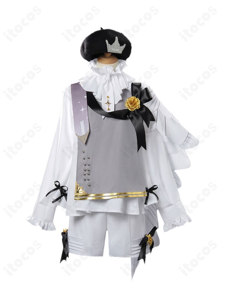 鏡音レン シンフォニー衣装の正面アップ。襟元・胸元・ボタン位置とステッチの整った縫製を強調。