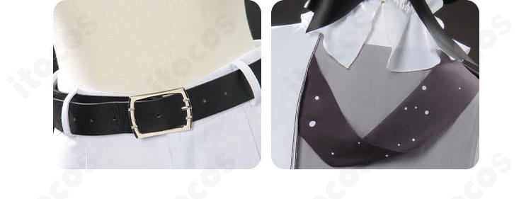 腰ベルトと背面装飾の詳細。可動を妨げにくい取り回しとデザイン性を両立した設計。