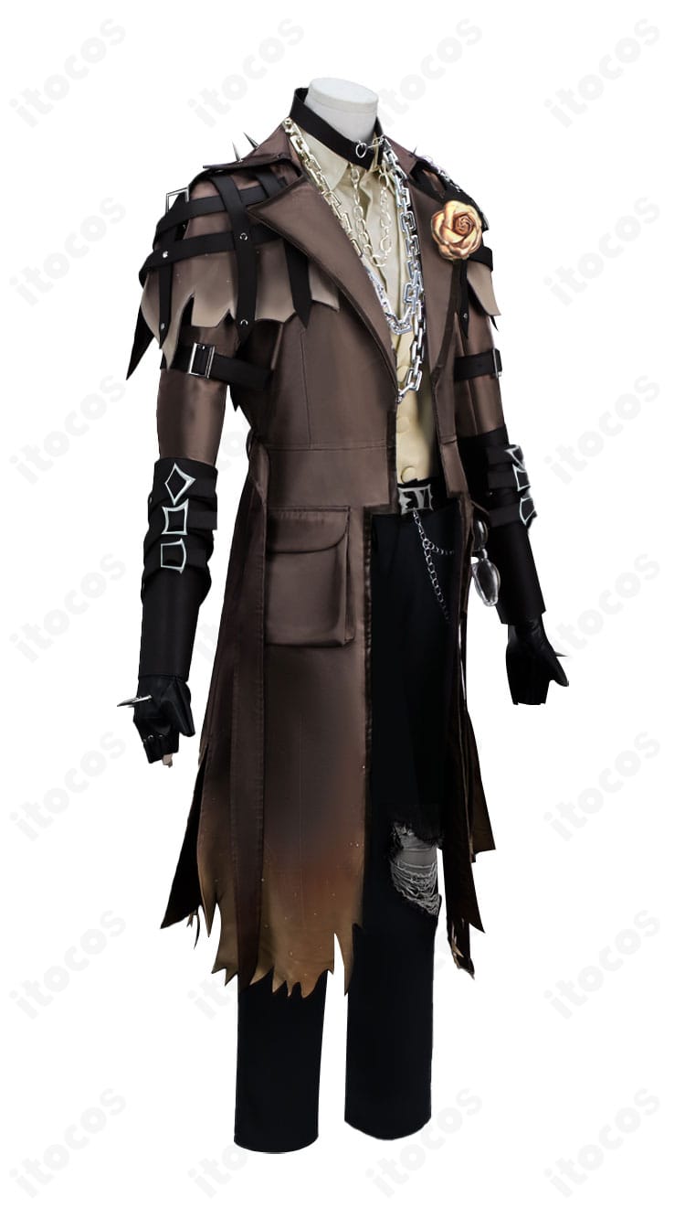 IdentityV 第五人格 墓守 幽冥の契り コスプレ衣装の側面ディテール。ショールの落ち感とシルエット、帽子飾りの造形を強調