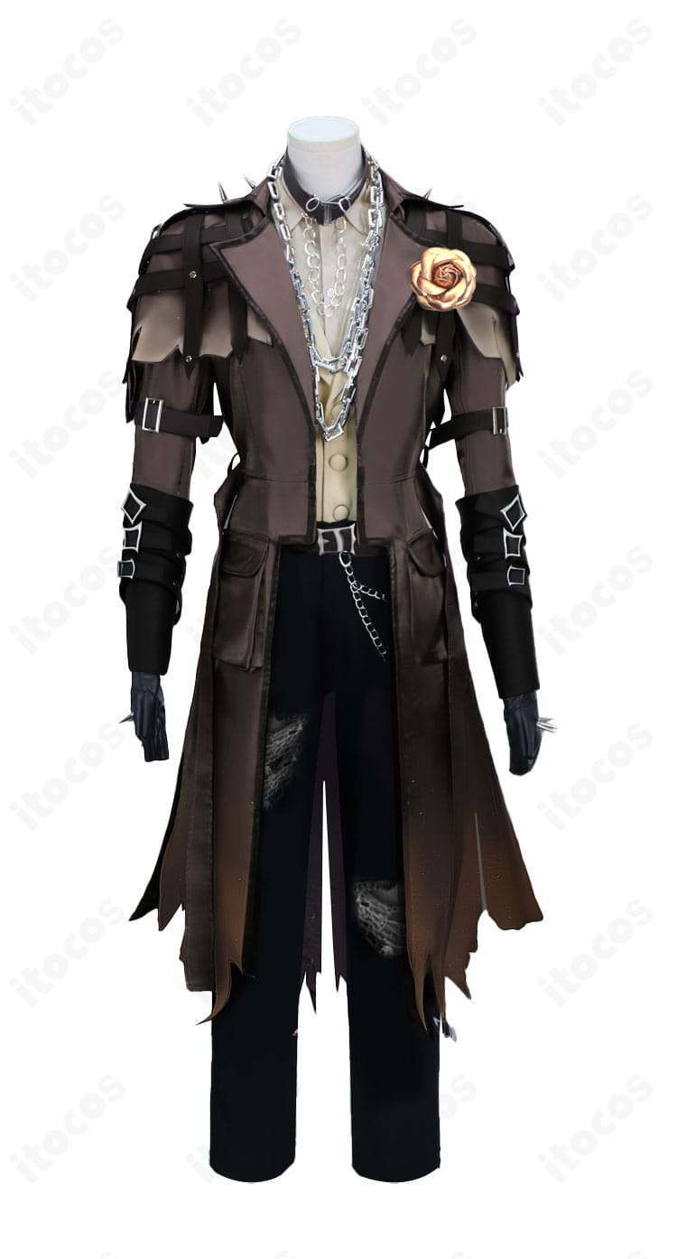 IdentityV 第五人格 墓守 幽冥の契り コスプレ衣装の正面ディテール。コートとベスト、胸飾りの質感が分かる寄りカット