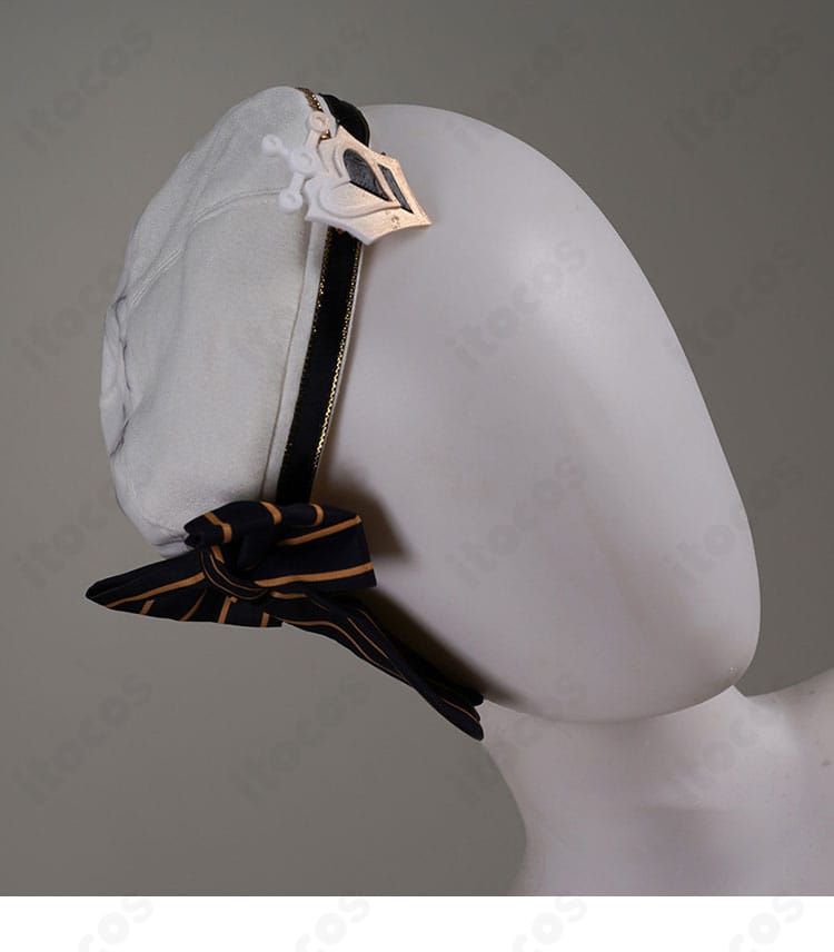 宝鐘マリン 生誕祭2025 制服コスの帽子リボン装飾。可愛らしいリボンの質感と結び目を強調。